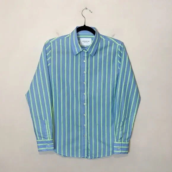 The Shirt by Rochelle Behrens The Icon Shirt in Blue & Lime Green Stripe Size S - Picture 3 of 12